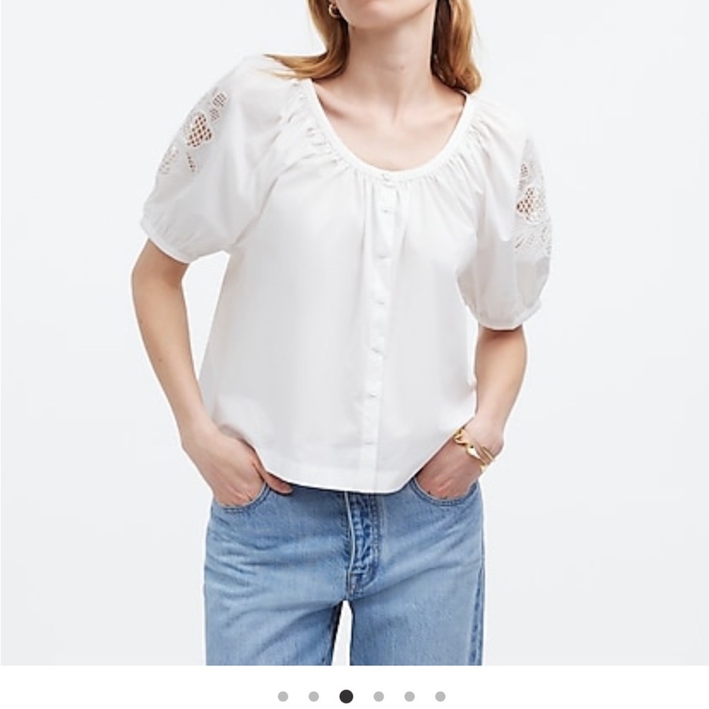 *NWT* Madewell Embroidered Puff Sleeve A-line top in poplin, size L